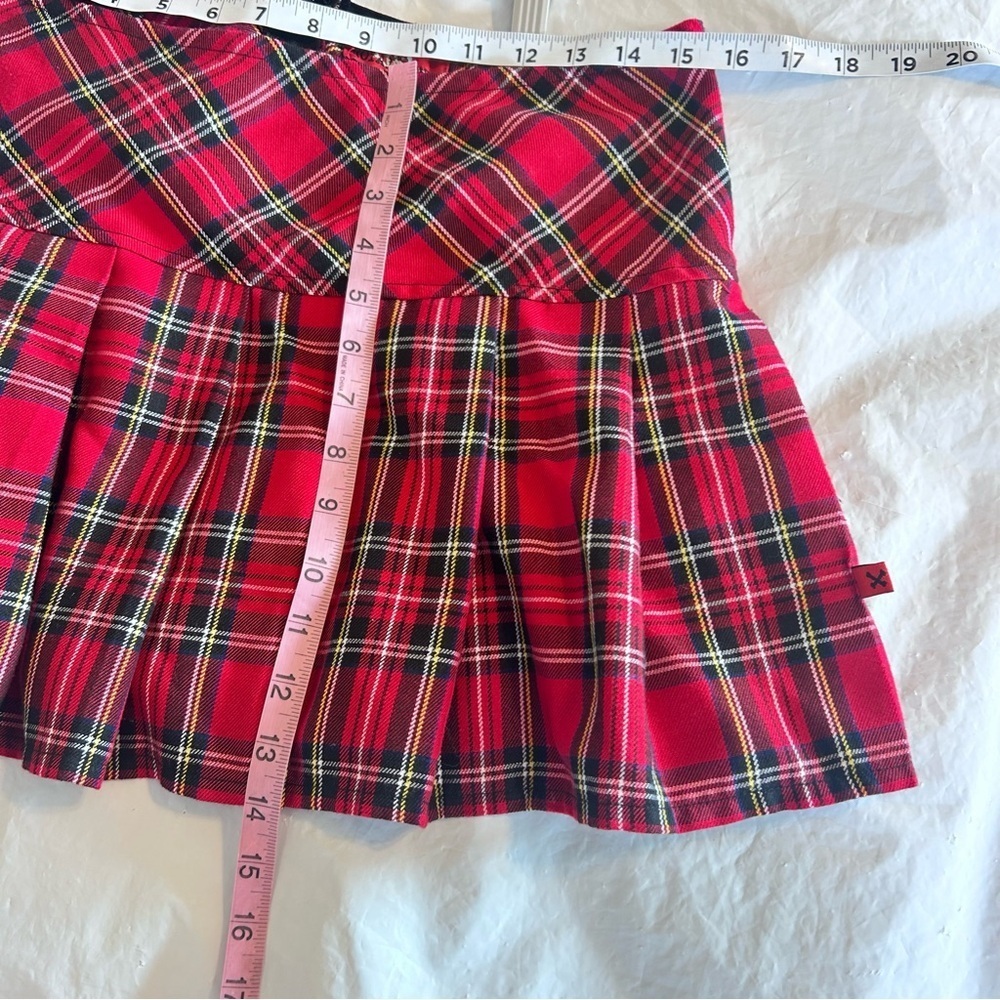 Royal Bones Y2K 90s Mini Pleated Red Tartan Plaid Skirt L Academia Punk Goth - Picture 14 of 14